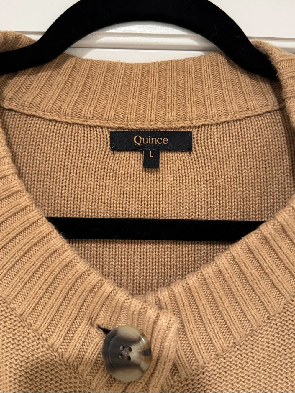 Quince 100% Organic Cotton Cropped Cardigan Sweater Camel Size Large - Picture 9 of 11